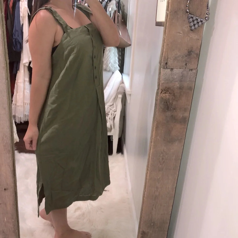 𝅺Woman Within 14W olive green linen bend maxi dress - Picture 2 of 8